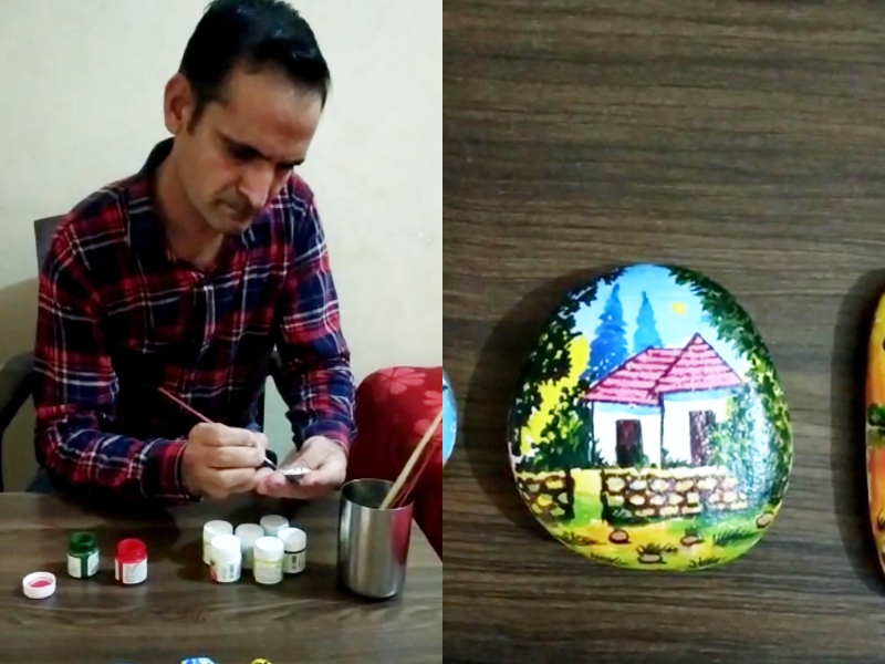 dr amit choudhary made painting on stone for environmental awareness