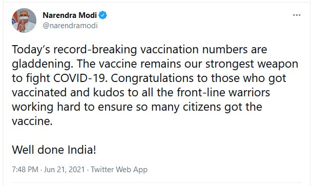 vaccination: 84 ਲੱਖ ਤੋਂ ਜਿਆਦਾ ਲੋਕਾਂ ਨੂੰ ਲੱਗੀ ਵੈਕਸੀਨ ਬਣਿਆ ਰਿਕਾਰਡ, PM ਨੇ ਕਿਹਾ- Well done India!