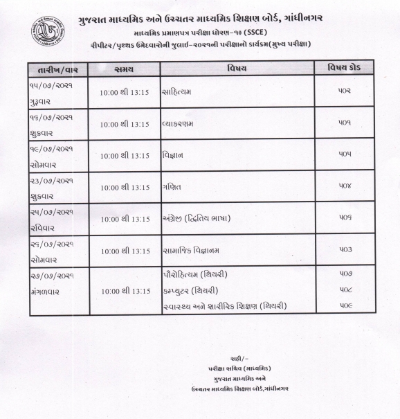 10 board exam timetable