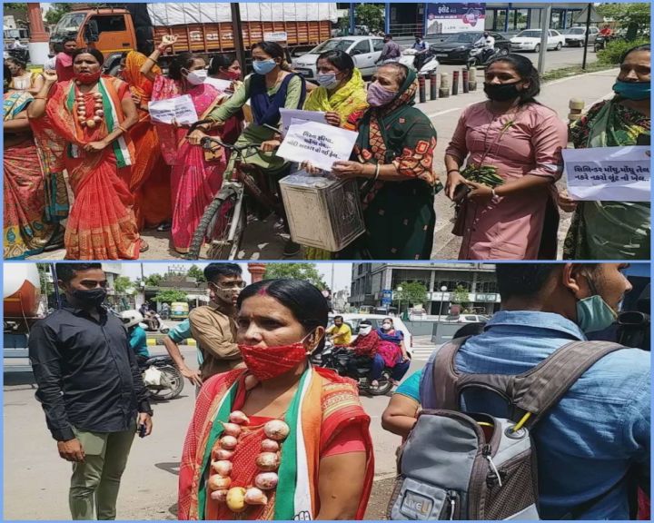 રાજકોટમાં મહિલા કોંગ્રેસે મોંઘવારી (Protest of Inflation)નો વિરોધ કર્યો