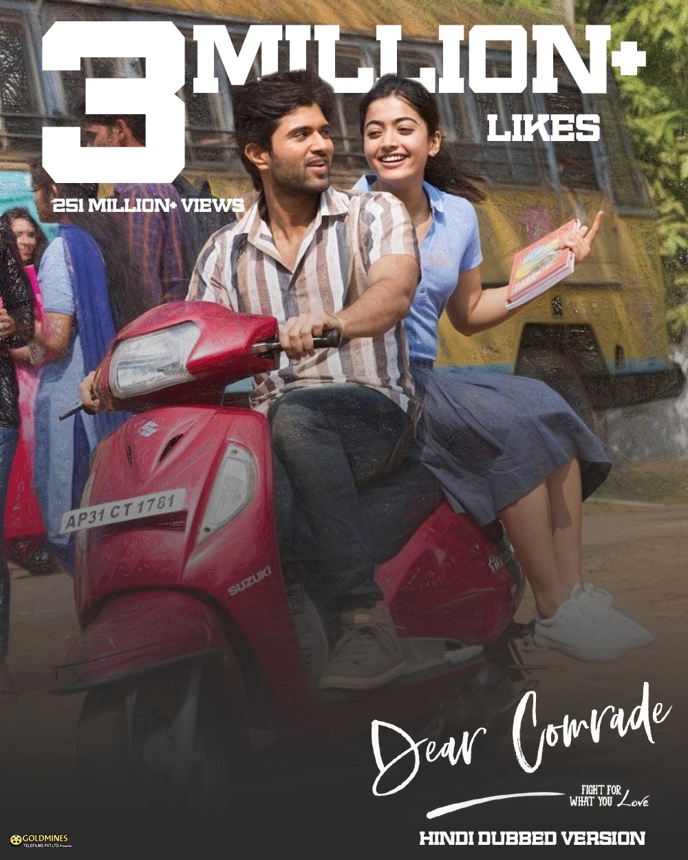 Dear Comrade hindi version reached 3M likes in Youtube