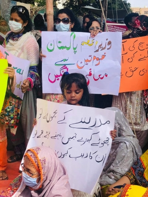 At a protest on Saturday in Karachi, women were encouraged to bring a piece of clothing that they or an acquaintance had been wearing when they were subjected to sexual violence.