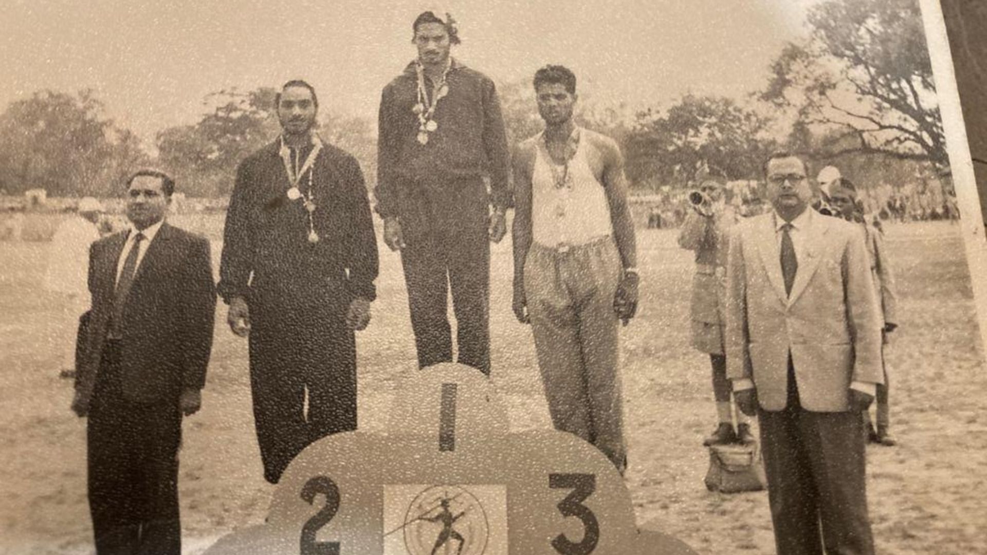 GS Sandhu, standing at top of the podium, became the national champion in the decathlon in 1963.