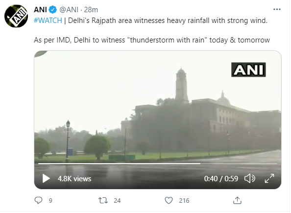 heavy rainfall with strong wind in delhi