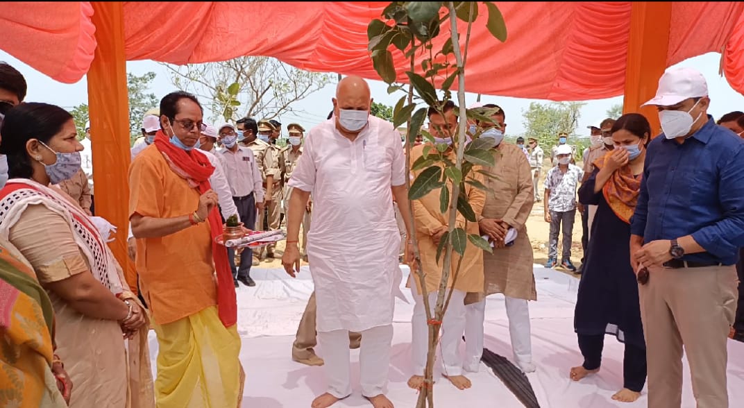 इटावा में कृषि मंत्री सूर्य प्रताप शाही ने किया पौधरोपण.