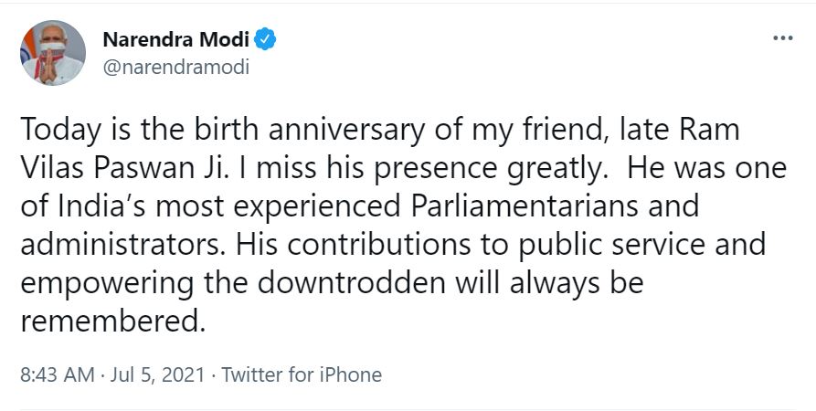 NAT-HN- PM Modi pays tribute to Ram Vilas Paswan-DESK