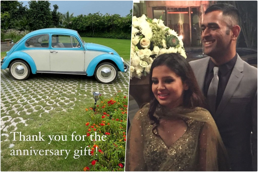 wedding anniversary gift  MS Dhoni  wedding anniversary  vintage car  Sakshi  എം.എസ് ധോണി  ഭാര്യ സാക്ഷി