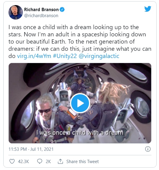 Tweet by Sir Richard Branson