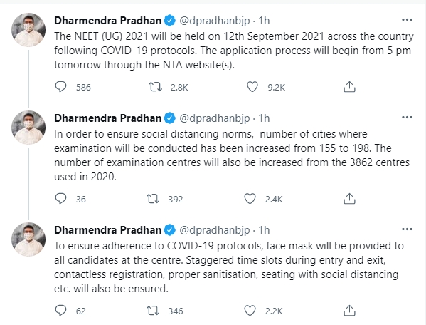 Education Minister Dharmendra Pradhan's tweet