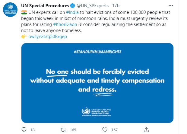 Tweet by UN Special Procedures on Khori issue