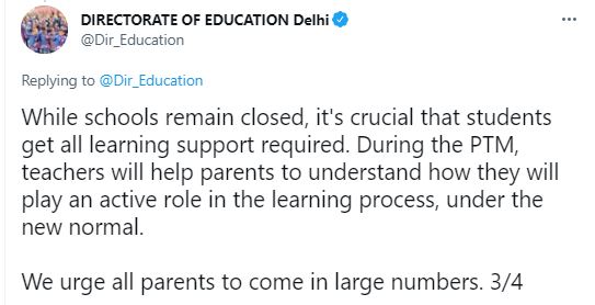 Delhi Directorate of Education Tweet