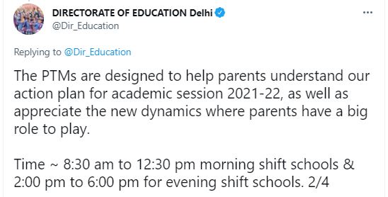 Delhi Directorate of Education Tweet