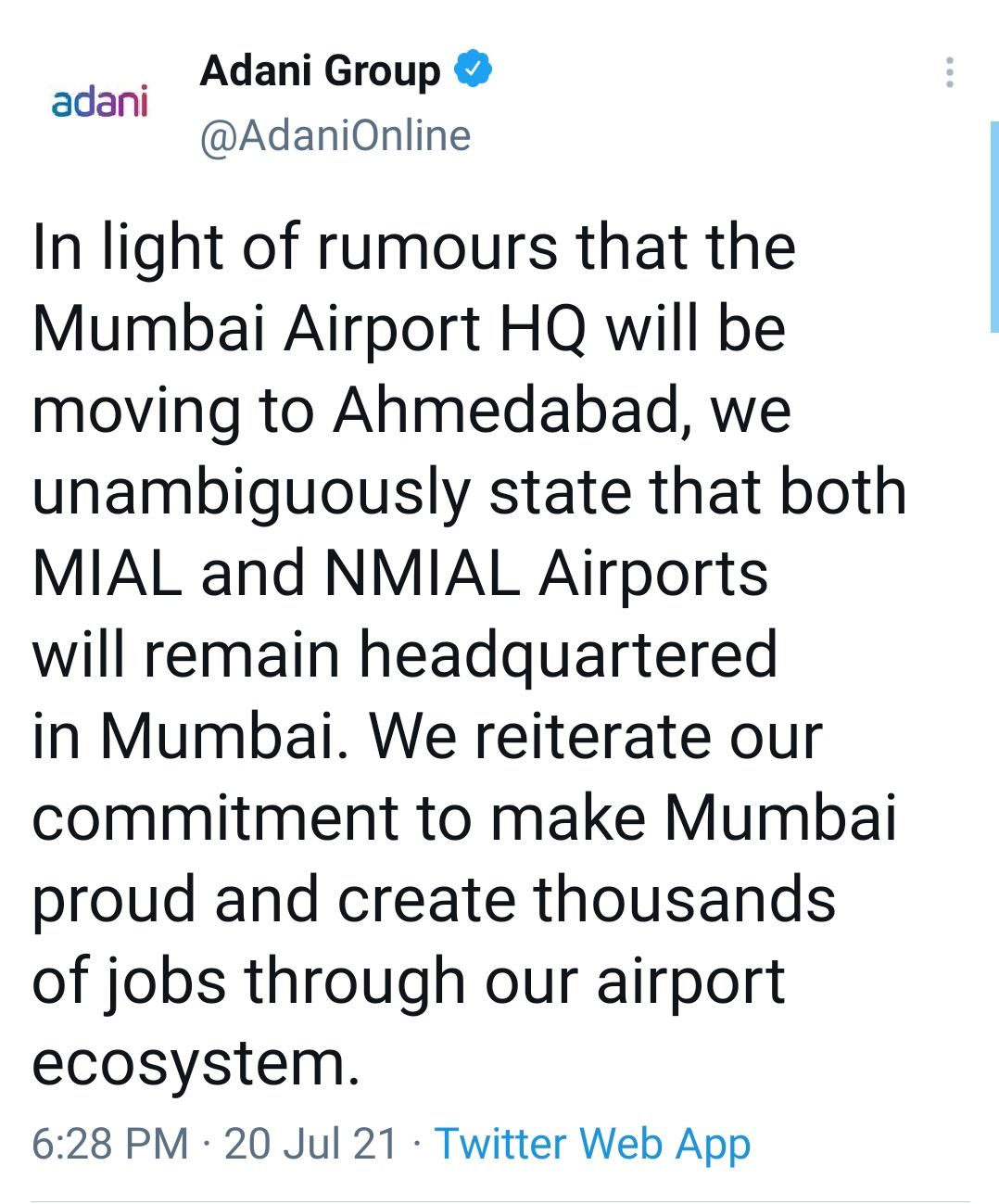 Mumbai Airport Adani group Tweet