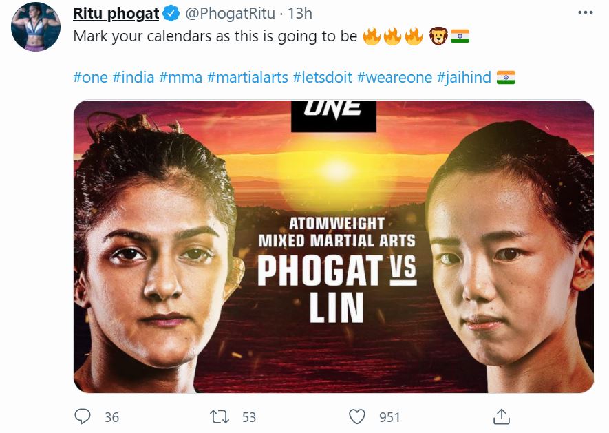 fight between Ritu Phogat and Chinese fighter Lin Heqin