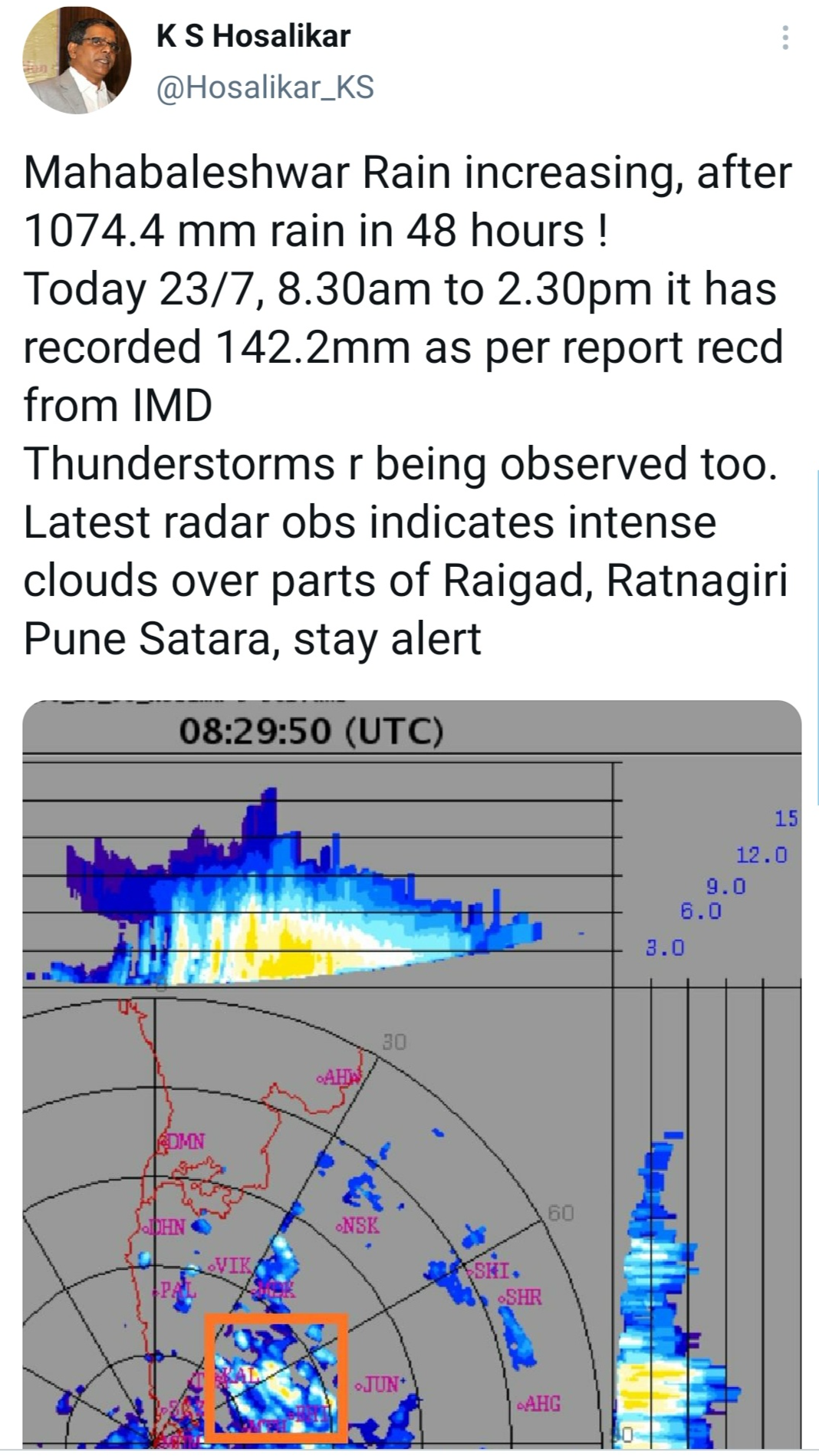 हवामान तज्ज्ञ के. एस. होसाळीकर यांचे ट्वीट