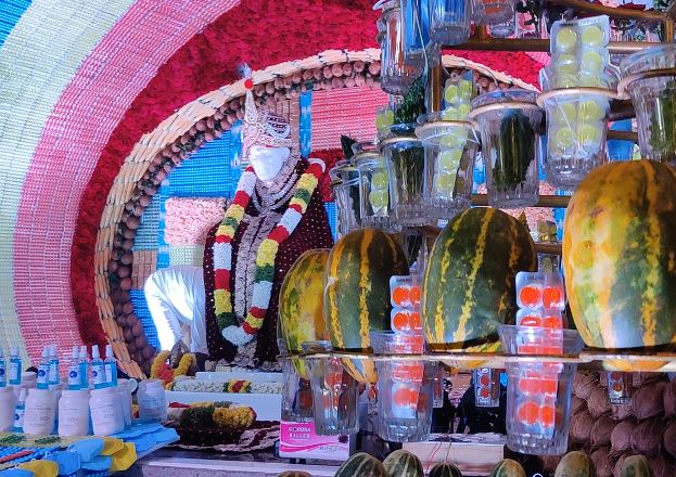 temple decorated with Corona medicine