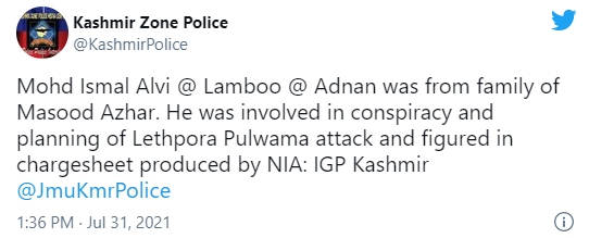 Kashmir Zone Police's tweet