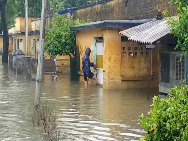 railway colony of koderma submerged in rain