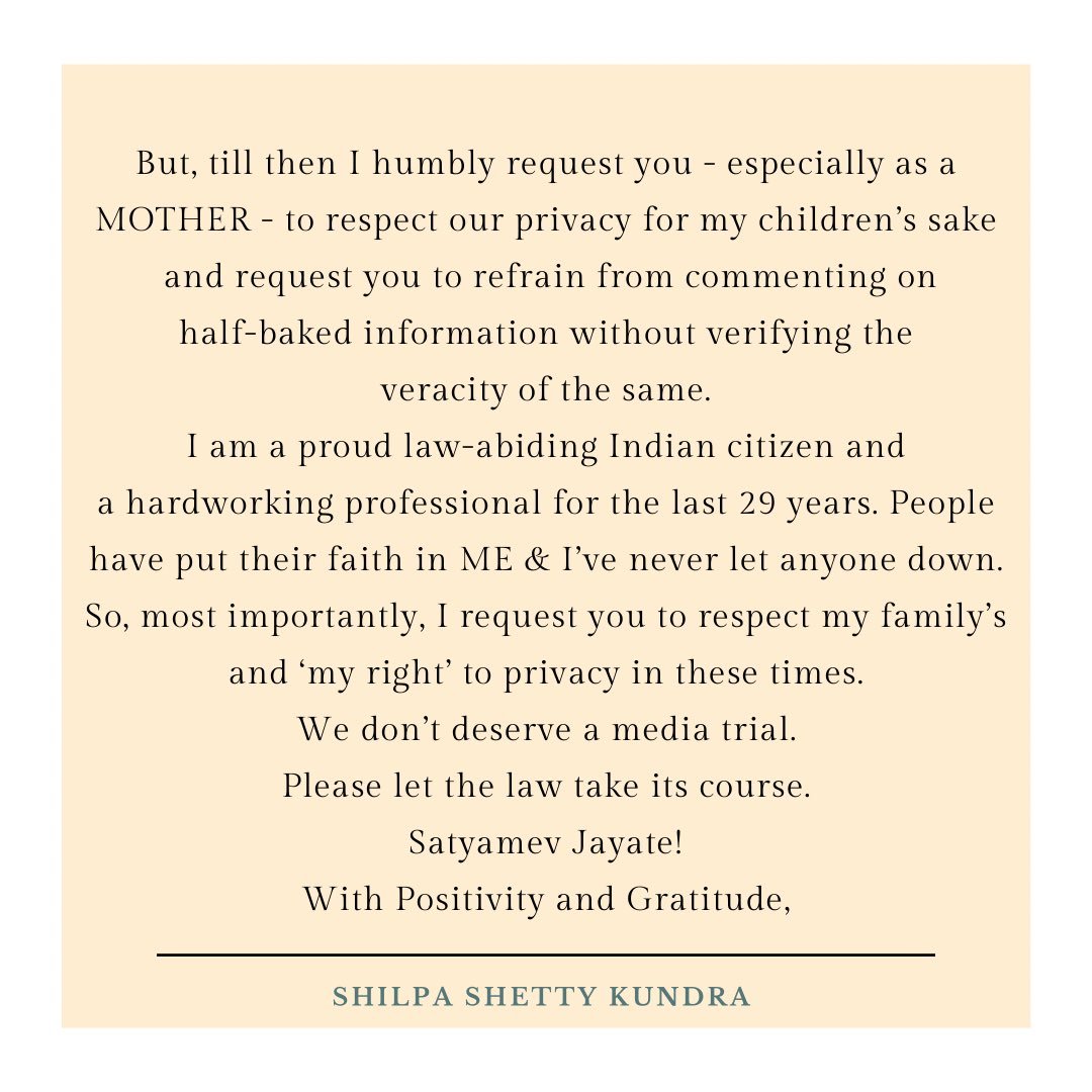 Shilpa Shetty releases first statement