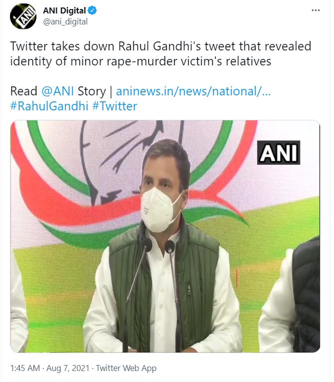 twitter deletes rahul gandhi tweet, Delhi Dalit Girl Death