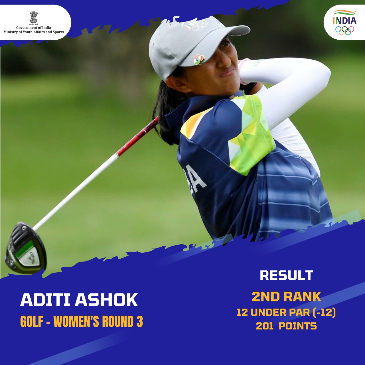 Golfer Aditi Ashok remains strong at Olympics; holds 2nd spot after Round 3