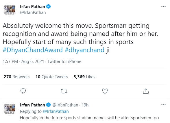 Irfan Pathan's tweet