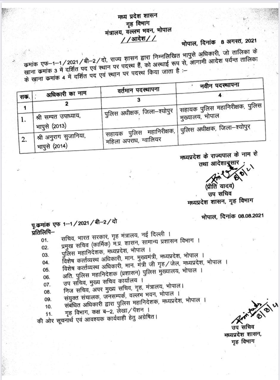 श्योपुर कलेक्टर राकेश कुमार श्रीवास्तव को हटाया गया