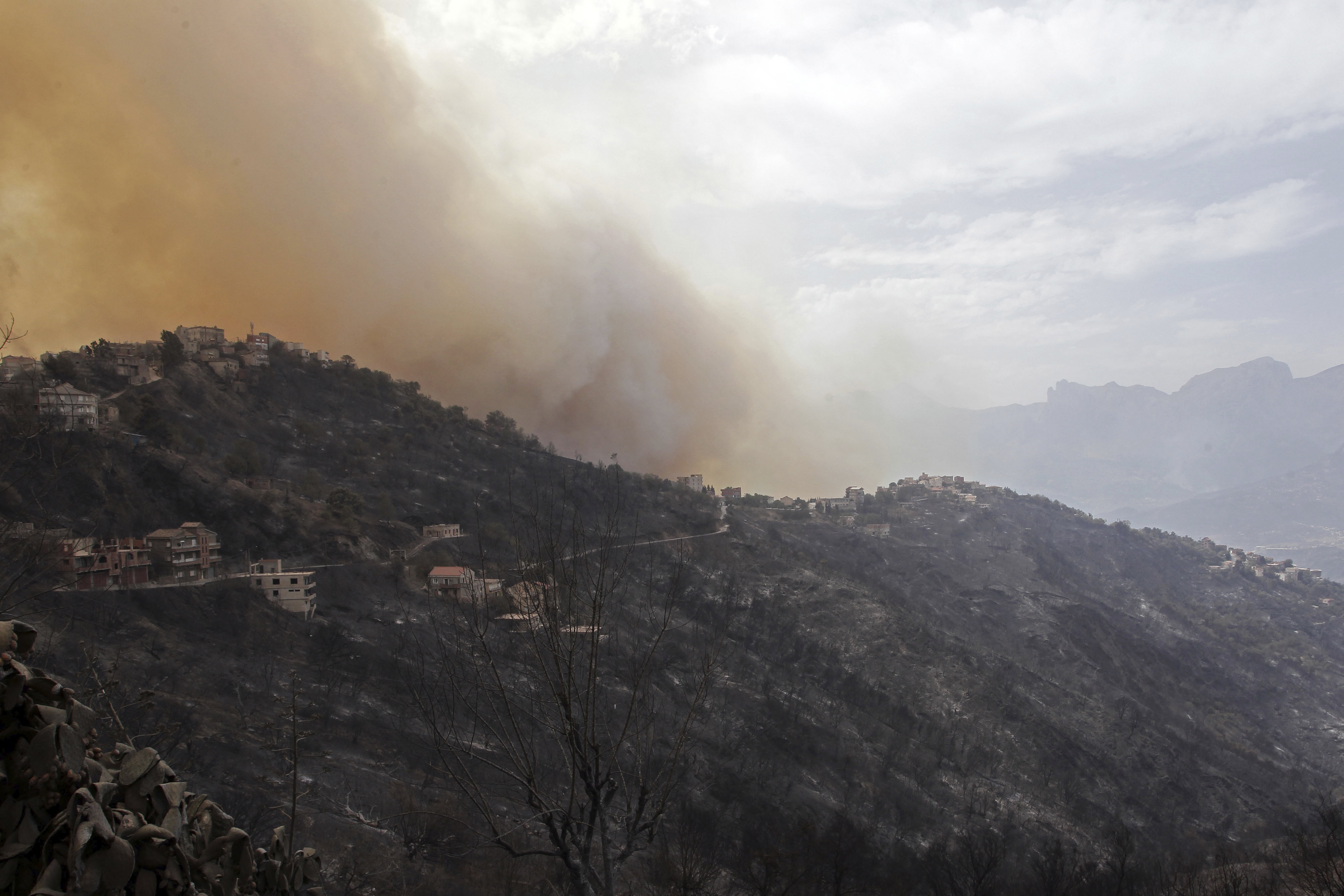 Smoke and fires threaten a village near Tizi Ouzou