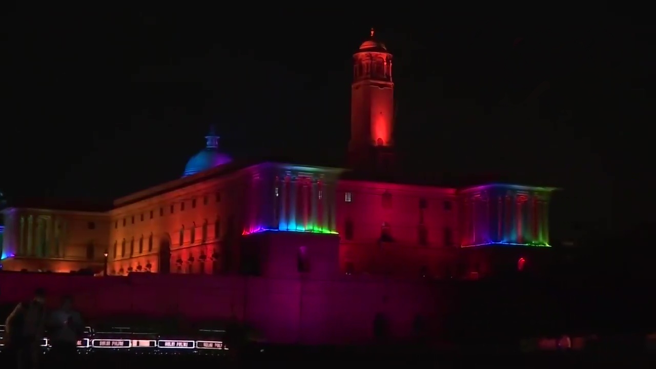 North Block, South Block illuminated in tricolour