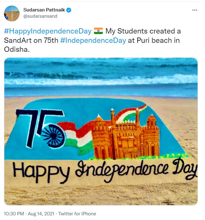 The sand artist congratulated the people of the country