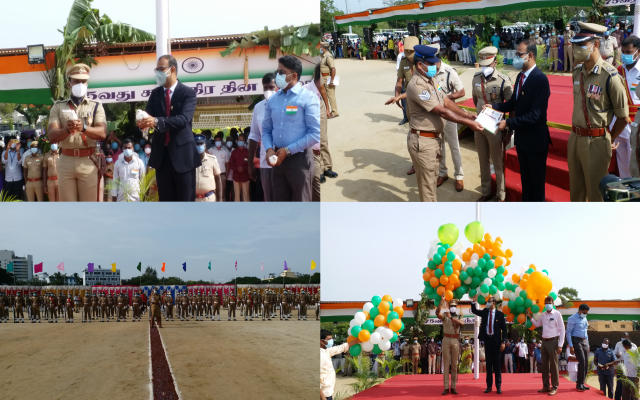 75th independence day  independence day  Coimbatore Collector  Coimbatore Collector hoisting the National Flag  National Flag  Coimbatore Collector hoisting the National Flag in 75th independence day  coimbatore news  coimbatore latest news  கோயம்புத்தூர் செய்திகள்  கோயம்புத்தூர் மாவட்ட ஆட்சியர்  தேசிய கொடி ஏற்றினார் கோவை கலெக்டர்  தேசிய கொடி  75வது சுதந்திர தினம்  சுதந்திர தினம்  கொடி