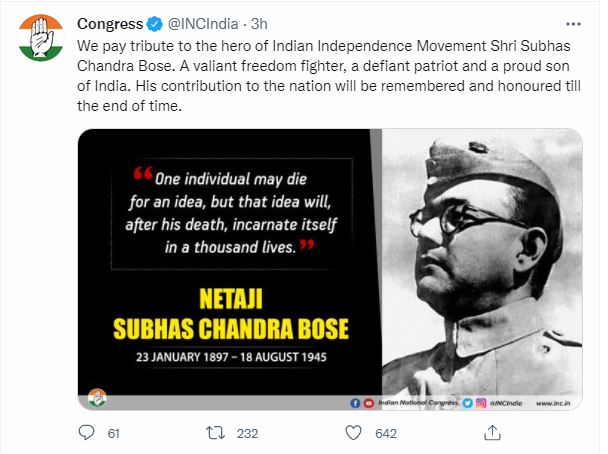 congress and bjp creates controversy after tweets about netaji death anniversary