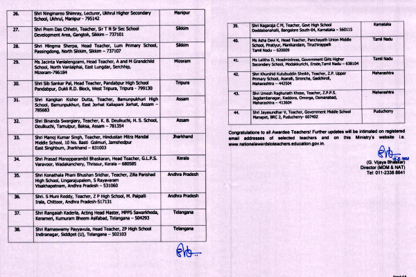 தேசிய நல்லாசிரியர் விருது பெறுபவர்களின் பட்டியல்