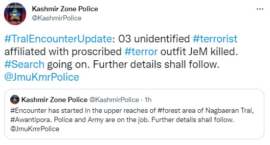 Tweet by Kashmir Zone Police