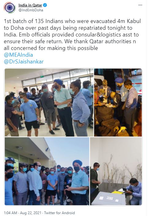 Tweet by Indian embassy in Qatar