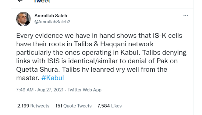 Amrullah Saleh's tweet