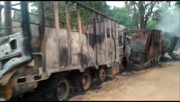 suspected militant outfit DNLA set fire to Coal loaded trucks