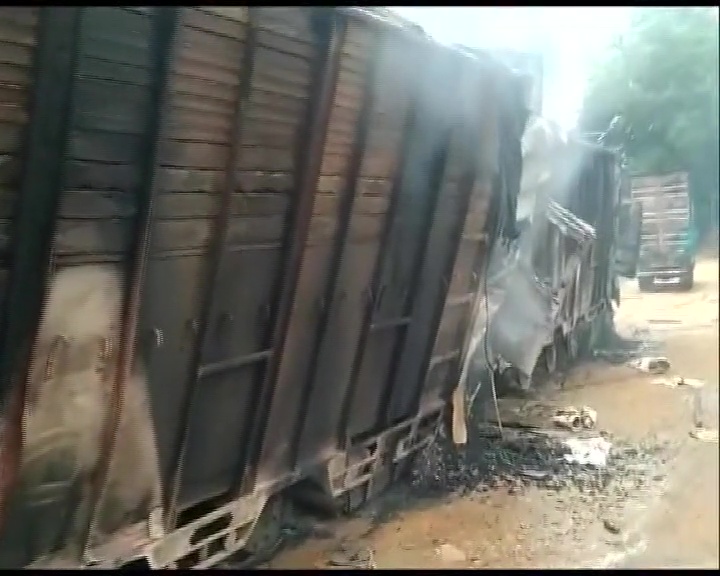 suspected militant outfit DNLA set fire to Coal loaded trucks