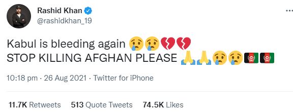 Rashid Khan's tweet on Kabul blast