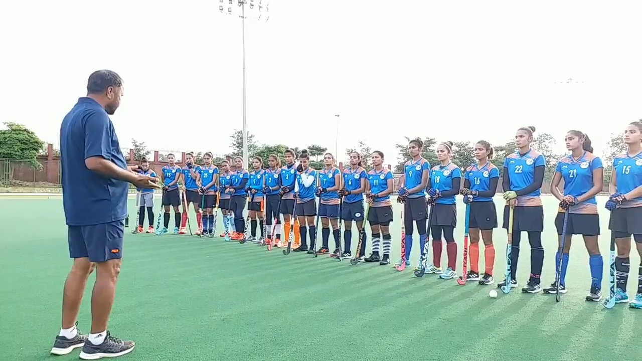 Coach giving education to women's hockey team