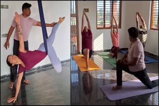Allison from America undergoing yoga training in Koobihala village in Dharwad