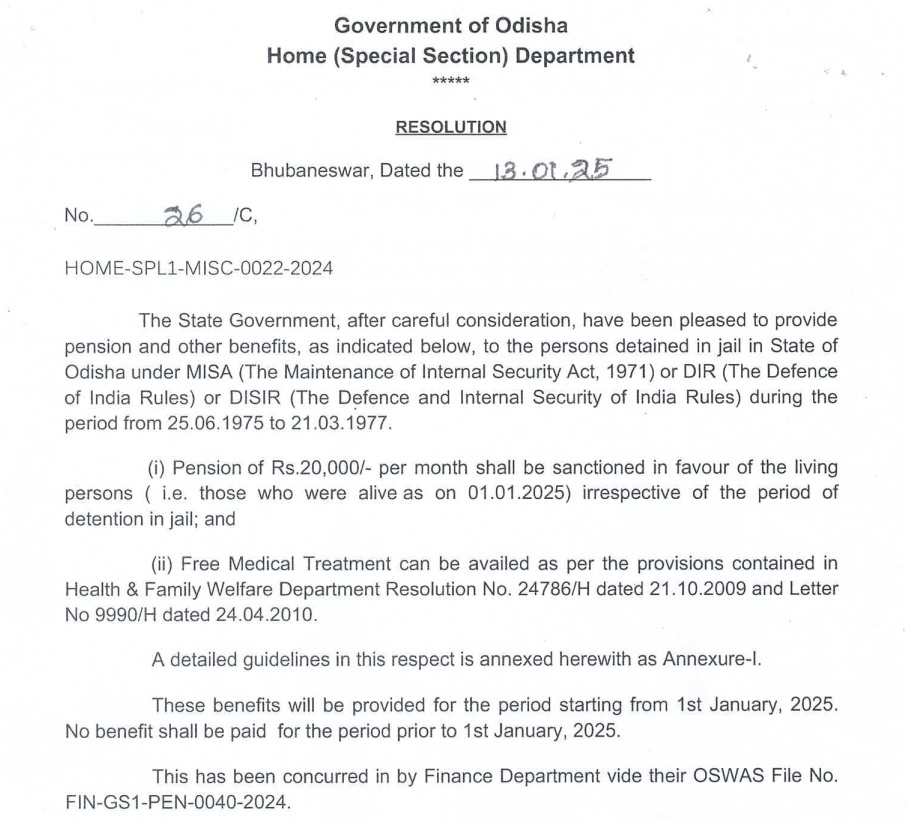 Odisha Govt Announces Monthly Pension Of Rs 20,000 For Persons Jailed During Emergency