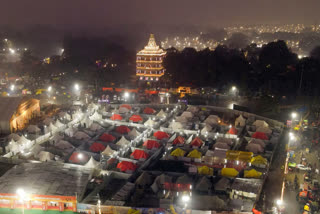 A drone shot of the Sangam area ahead of the Mahakumbh 2025, in Prayagraj, Sunday, Jan. 12, 2025.