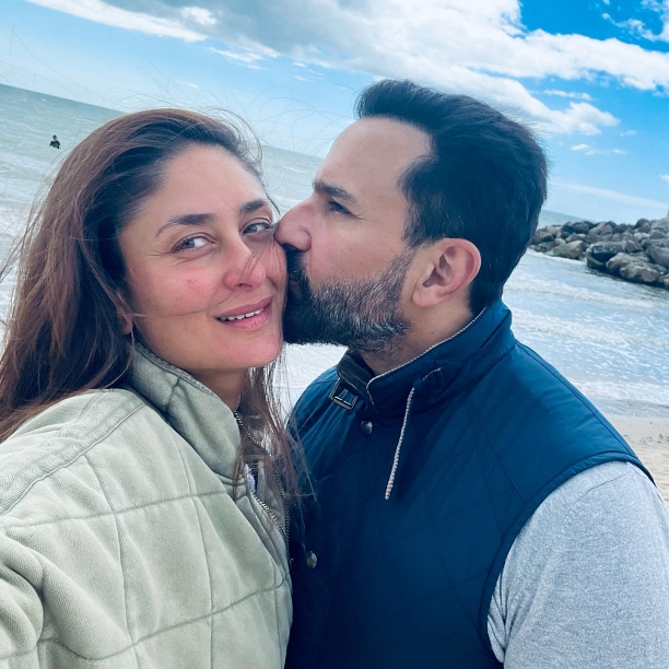 Saif Ali Khan drops a kiss on wifey Kareena Kapoor Khan's cheeks