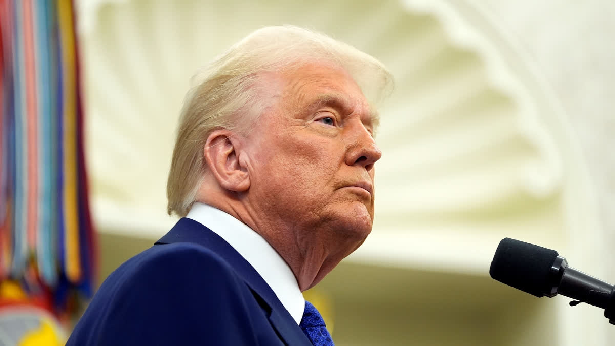 President Donald Trump speaks as Tulsi Gabbard is sworn in as the Director of National Intelligence in the Oval Office of the White House, Wednesday, Feb. 12, 2025, in Washington.