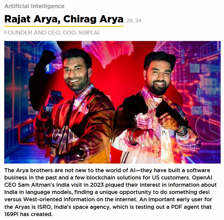 RAJAT CHIRAG ARYA FORBES INDIA LIST