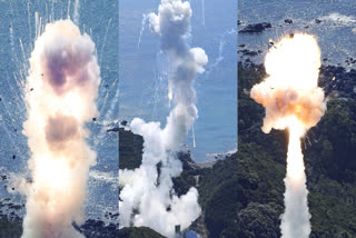 Space One's Kairos rocket explodes after lift-off from a launch pad in Kushimoto, Wakayama prefecture, western Japan on Wednesday.