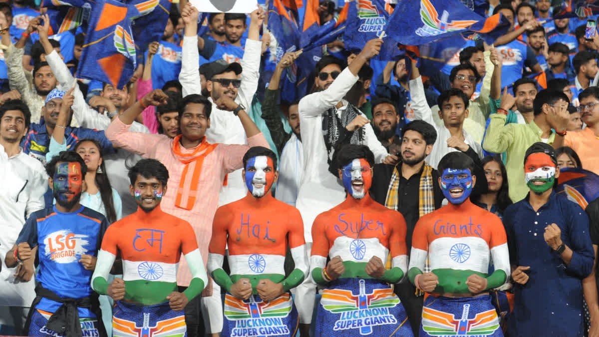 Spectators during the IPL match between Lucknow Super Giants and Delhi Capitals at Ekana Cricket Stadium, in Lucknow,Friday, April 12, 2024.