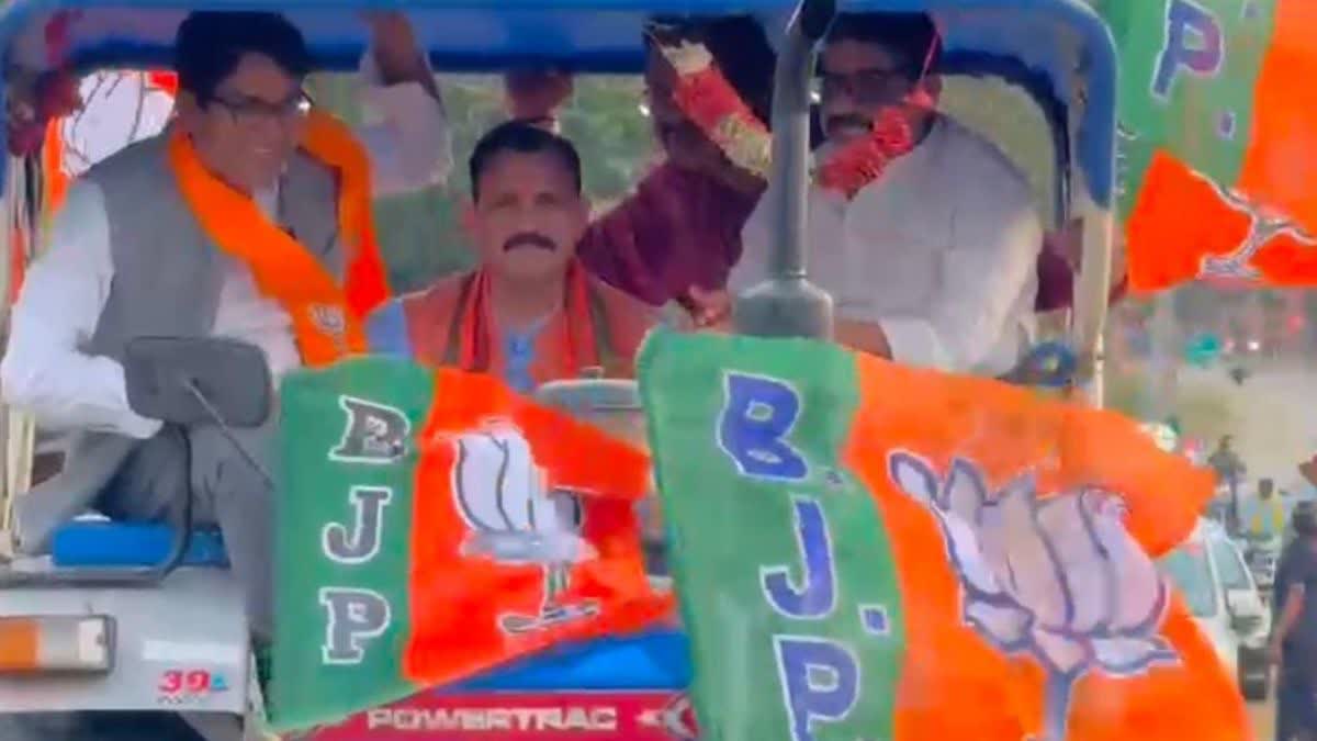 Chhattisgarh minister riding tractor