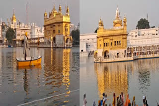 Pilgrims arriving at Sachkhand Sri Harmandir Sahib on the auspicious day of Baisakhi, the celebration day of the Khalsa Panth.